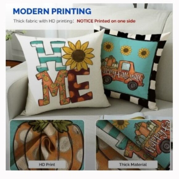 Set of 4 Love Home Pumpkin Autumn Farmhouse Pillow Covers - Picture 2 of 8
